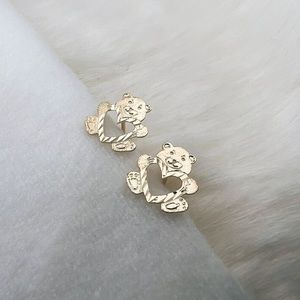 14k solid Gold Teddy Bear Earring, Teddy Heart Stud